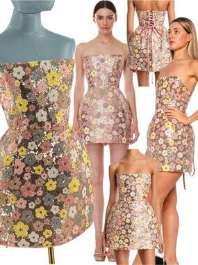 🆕 BRONX & BANCO 🧿 NWOT Maraya Floral Sequin Mini Dress, Yellow Multi, Sz M US6
